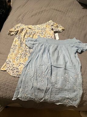 Old navy light Blue Eyelet & Yellow Floral Off-Shoulder Top - Set